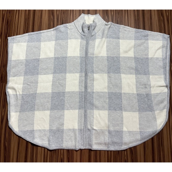 Jones New York Signature Poncho Cape Women's Size S/M Relaxed Gray White Plaid - Picture 1 of 10